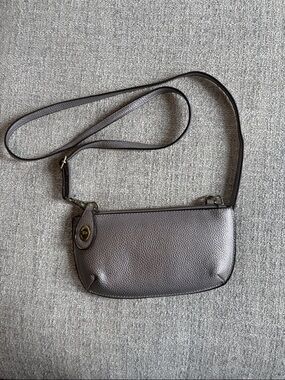 Small Metallic Pewter Crossbody Shoulder Bag